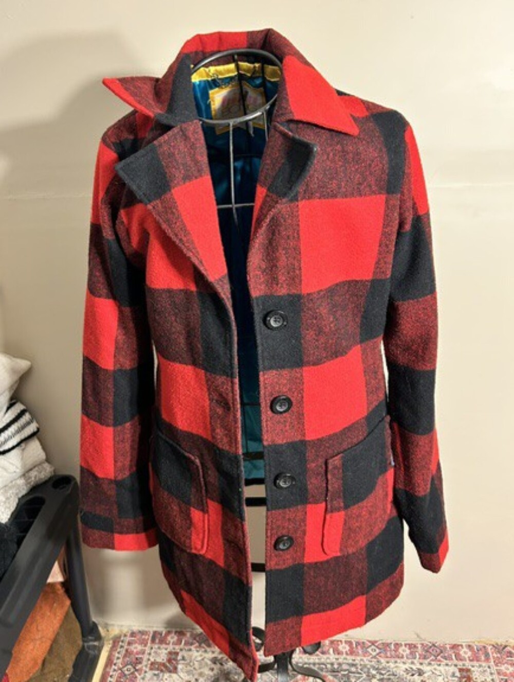 wool vintage billabong size medium womens coat jacket red black plaid fall